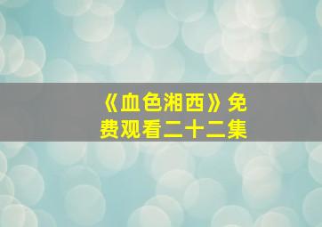 《血色湘西》免费观看二十二集