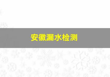 安徽漏水检测