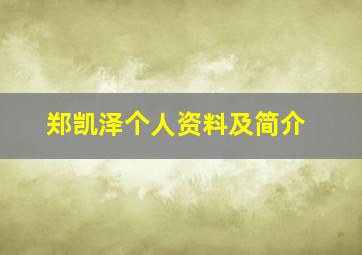 郑凯泽个人资料及简介